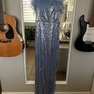 Windsor Blue Sequin and Feather Evening Gown